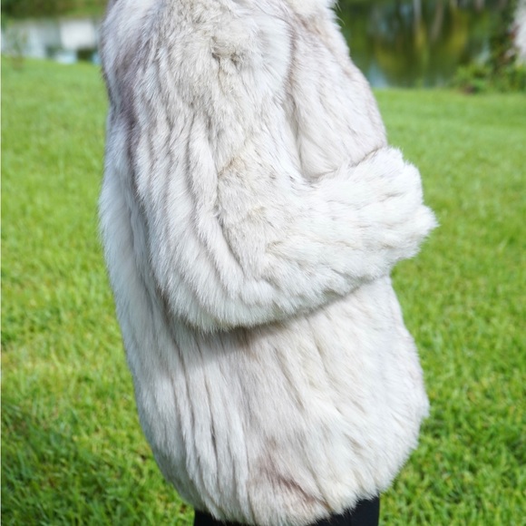 Saga Furs BLUE ARCTIC Natural FOX Fur Coat Jacket - Picture 6 of 9